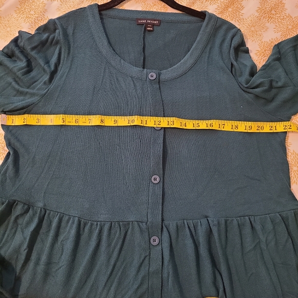 Lane Bryant winter green faux button layered peplum long sleeve top - Picture 6 of 8